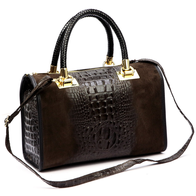 Vera Pelle Damski kuferek wzór skóra krokodyla torebka skórzana do ręki