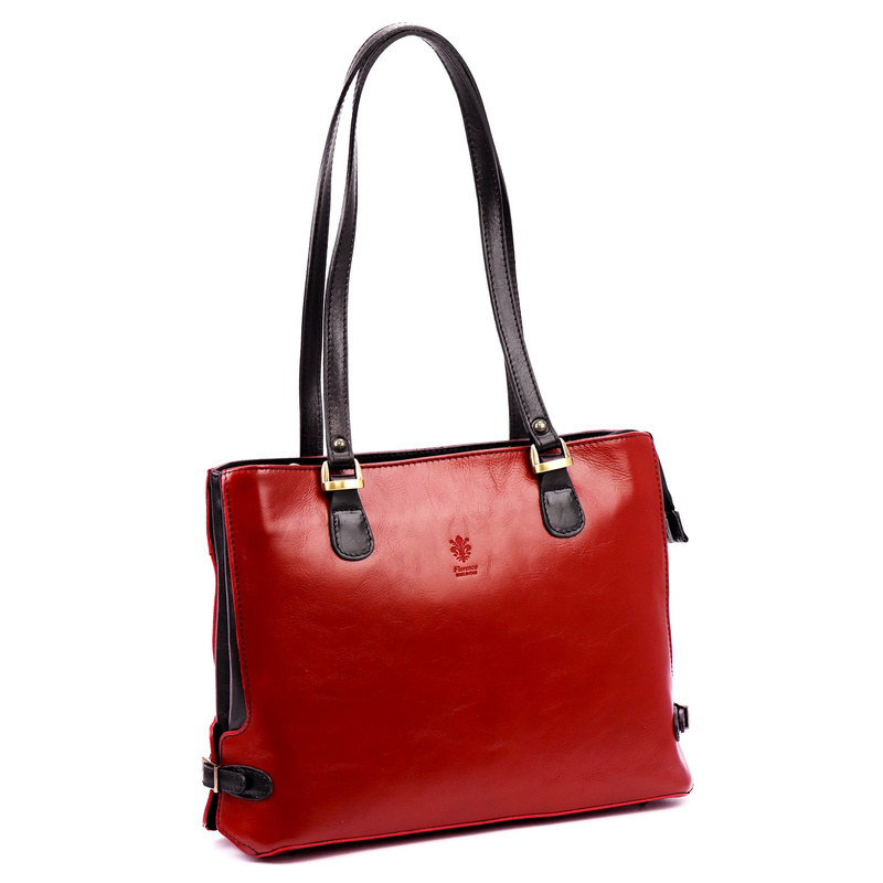 Skórzana elegancka shopperbag pojemna na ramię z kieszeniami Florence