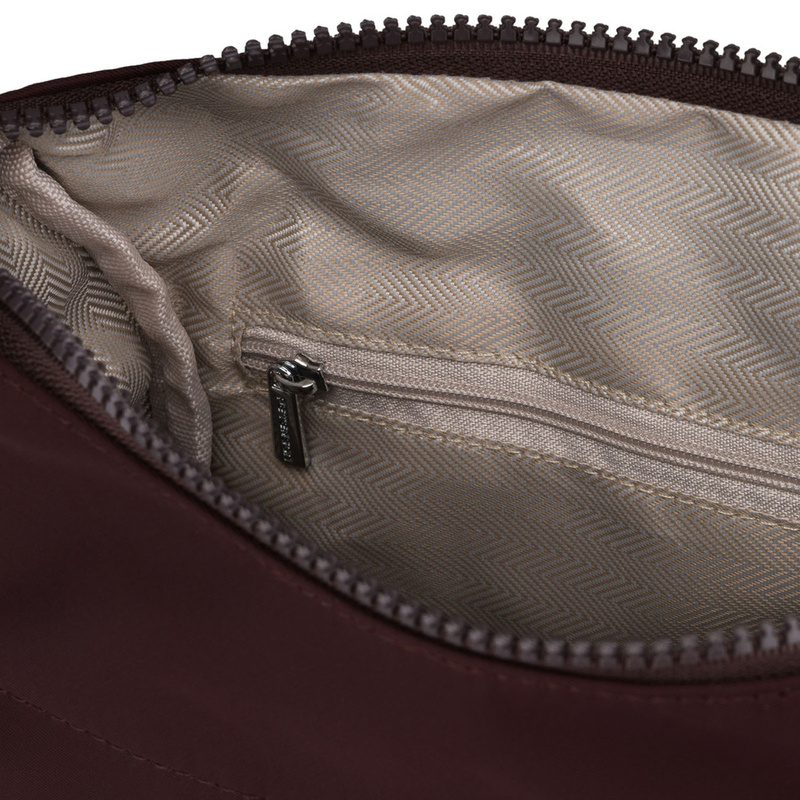 Bordowa listonoszka damska z poliestru zawieszona na szerokim pasku, dwukomorowa - Peterson