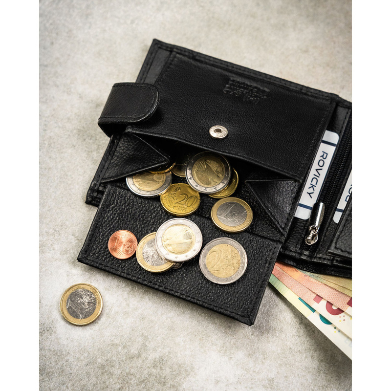 Duży portfel męski ze skóry naturalnej w czarnym kolorze zamykany zatrzaskiem - 4U Cavaldi