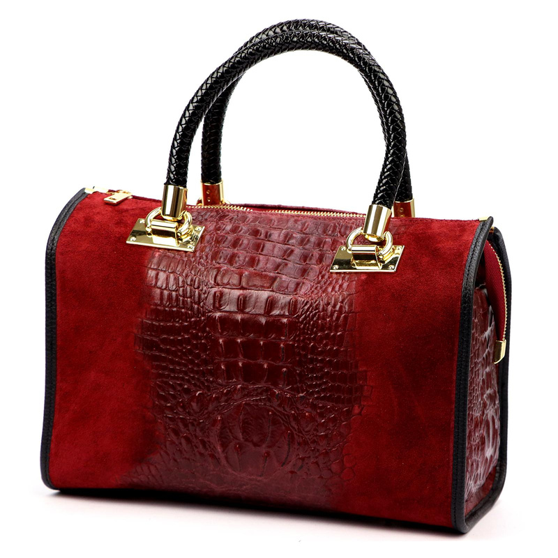 Vera Pelle Damski kuferek wzór skóra krokodyla torebka skórzana do ręki