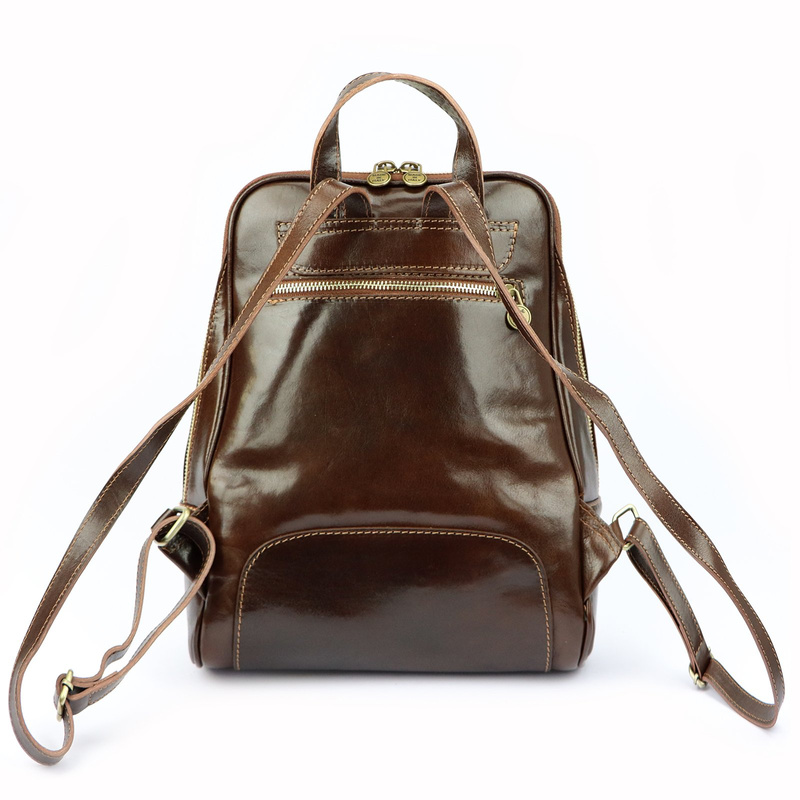 Florence Miejski Damski plecak skóra naturalna z kieszeniami na suwak