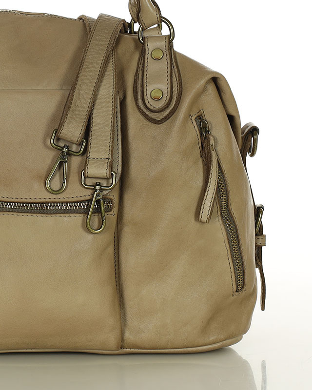 Torba biznesowa bowling retro bag skórzana - MARCO MAZZINI beżowa taupe