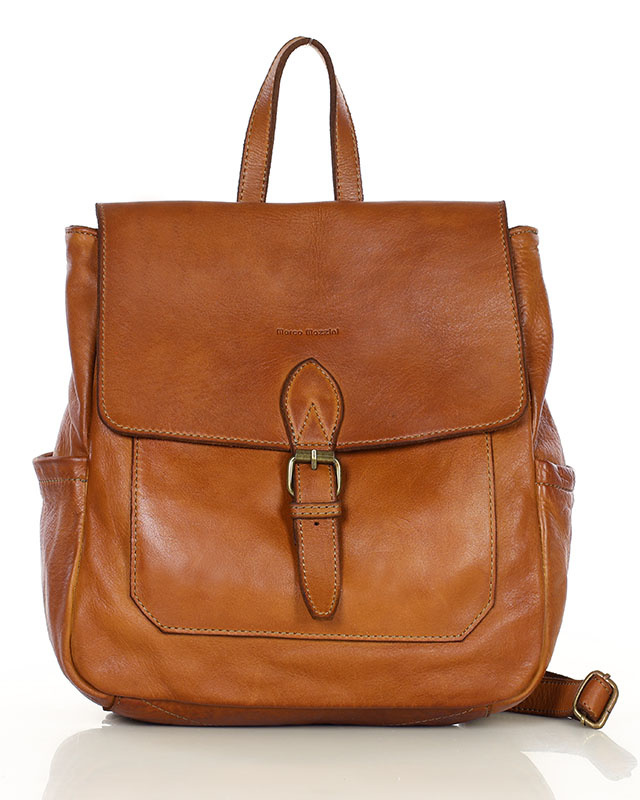 Plecak skórzany handmade z kieszeniami - MARCO MAZZINI brąz camel