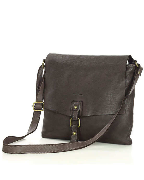 Torebka skórzana listonoszka stylowy minimalizm ala messenger leather bag - MARCO MAZZINI brąz caffe