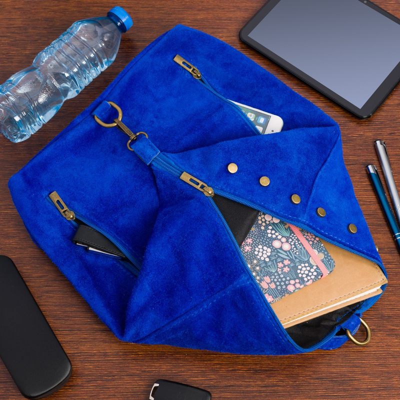 Włoski Stylowy Plecak Damski Skórzany Zamsz A4 chabrowy W14