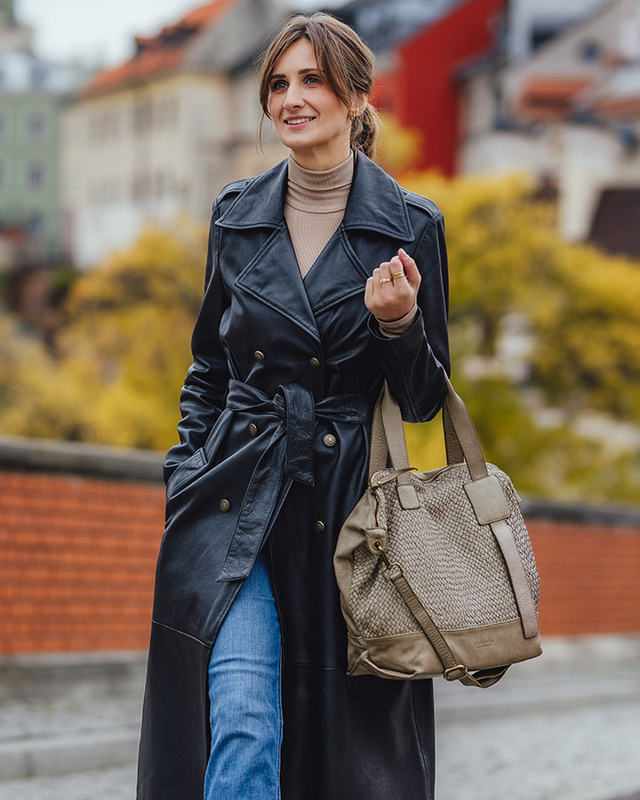 Beżowa torebka pleciona shopper A4 z miękkiej włoskiej skóry Marco Mazzini