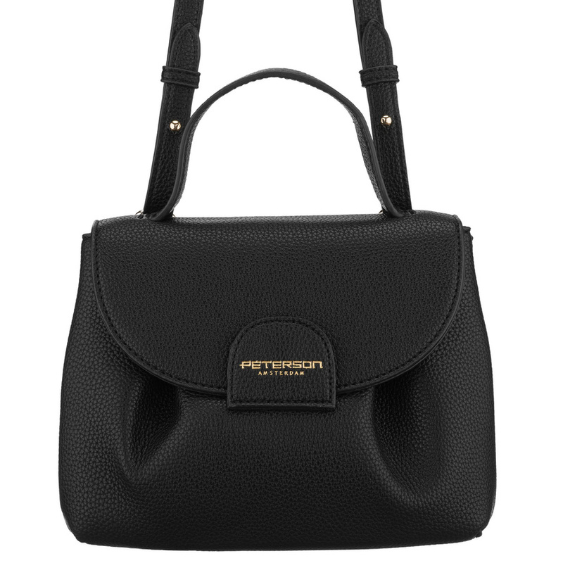 Listonoszka damska ze skóry ekologicznej w czarnym kolorze z kieszonką zewnętrzną - Peterson
