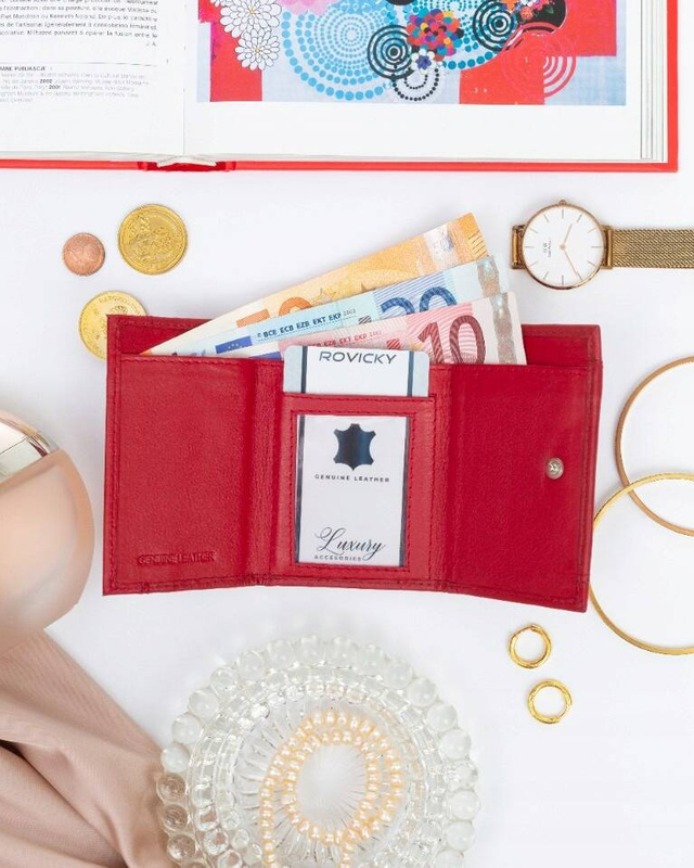 Rovicky mały damski portfel skóra naturalna zgrabna portmonetka pojemna