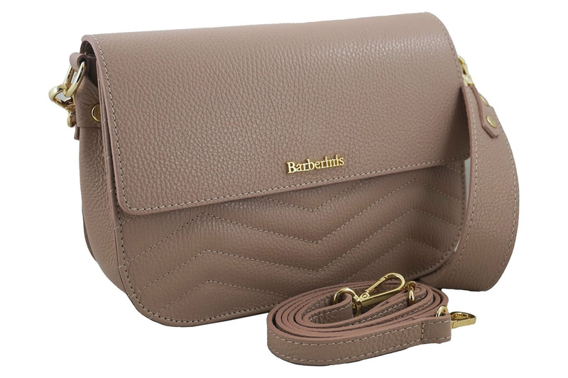 Torebka skórzana crossbody włoska - Różowa pudrowa