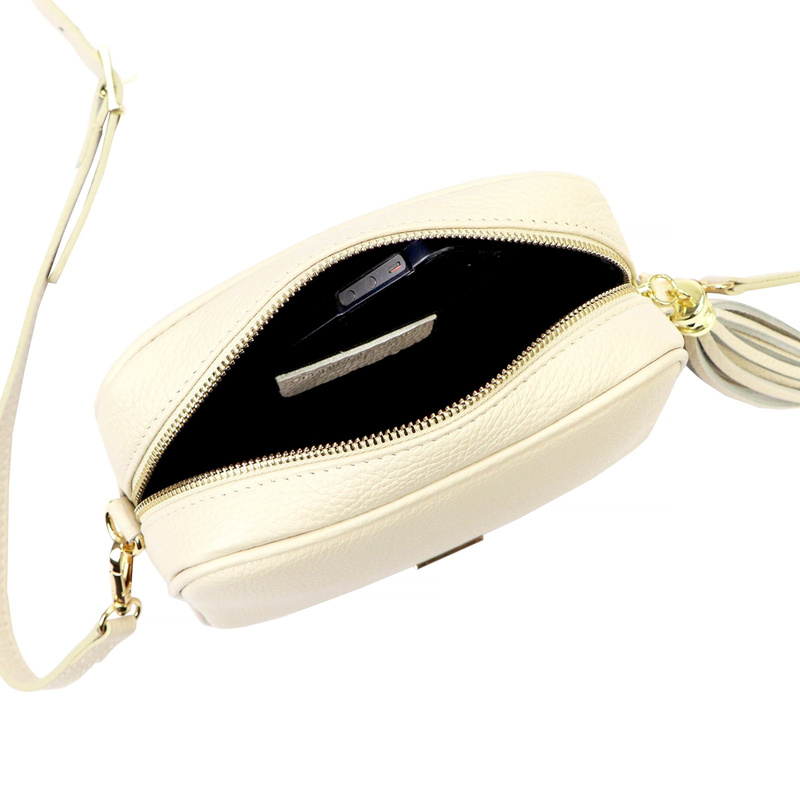 MiaMore Skórzana zgrabna damska listonoszka torebka z brelokiem frędzlem