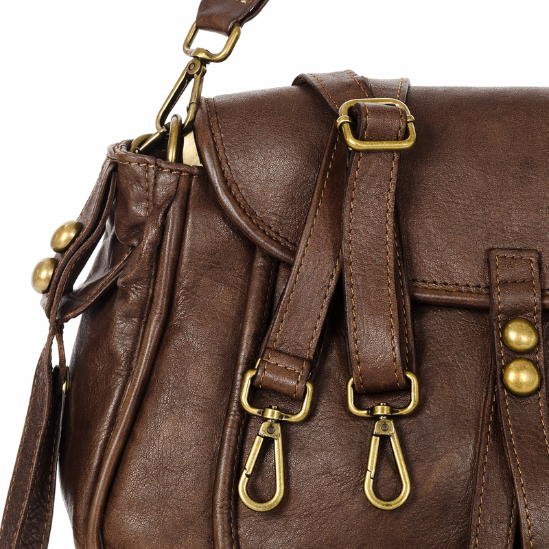 Mazzini Torebka classic saddle bag ze skóry naturalnej na ramie ciemny brąz caffe