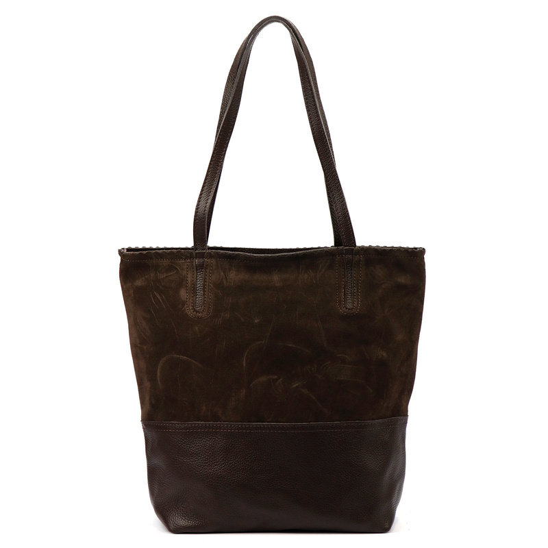 Vera Pelle damska shopperbag skóra naturalna i zamsz duża torebka na ramię