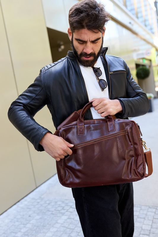 Torba męska skórzana na ramię laptopa duża koniakowa biznesowa Beltimore N01
