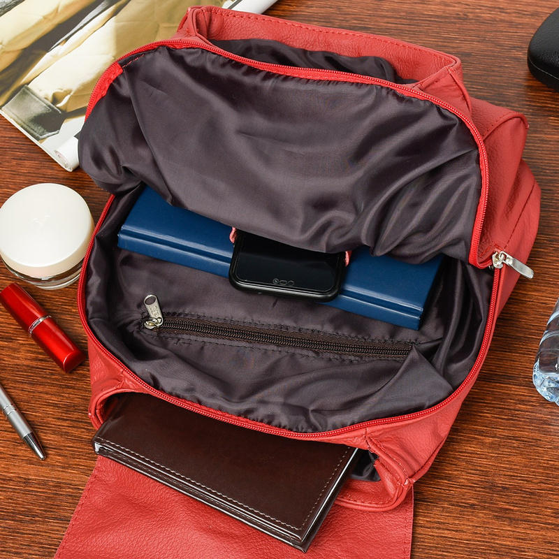 plecak SKÓRZANY damski mały B5 z klapą czerwony S41