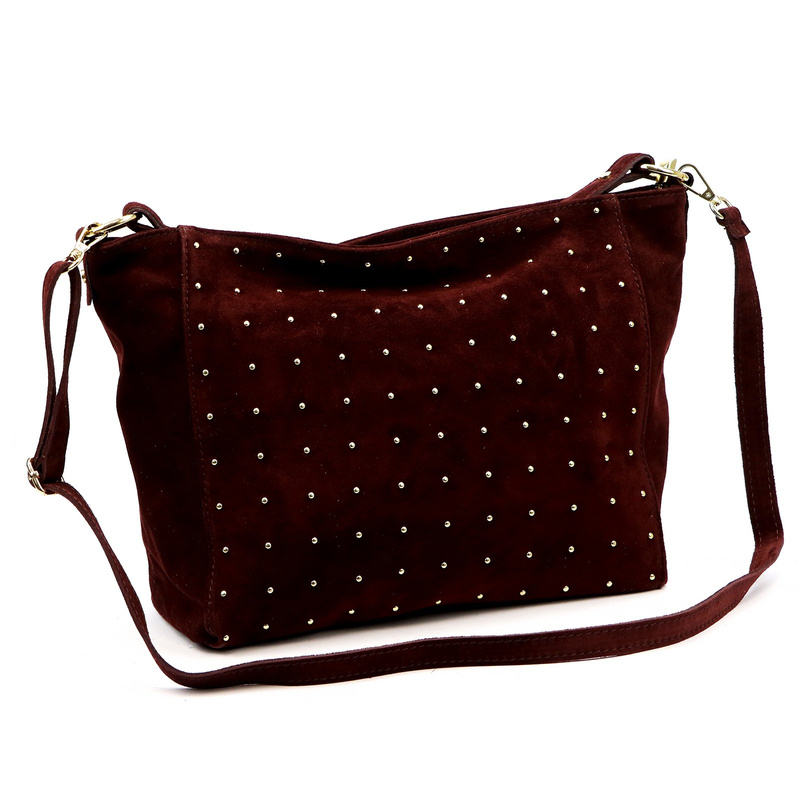 Vera Pelle damska torebka na ramię skóra naturalna zamsz listonoszka