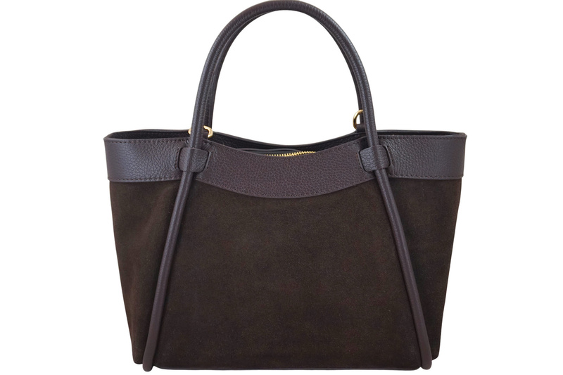 Elegancka torebka ze skóry zamszowej - Brązowa ciemna