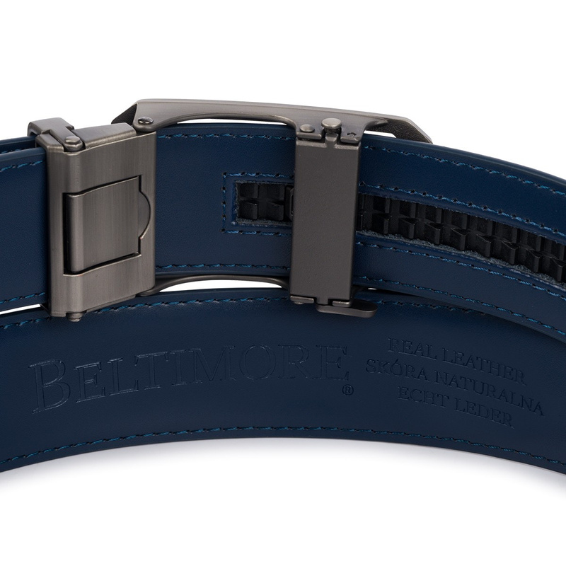 Pasek męski skórzany klamra automatyczna granatowy Beltimore A51 : Kolory - granatowy, Rozmiar pasków - r.100-115 cm