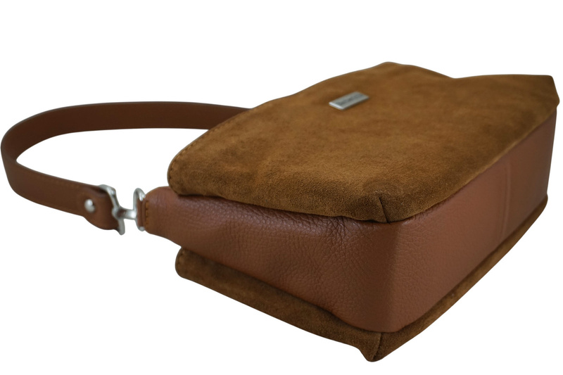 Pojemna torebka listonoszka ze skóry i zamszu - Brązowa jasna