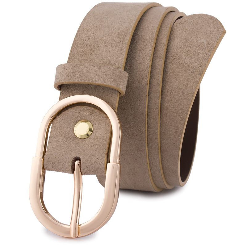 Skórzany pasek damski do spodni sukienki cielisty skóra nat. zamszowa 3 cm Beltimore E53 : Kolory - ecru, kremowy, Rozmiar pasków - r.110-125 cm