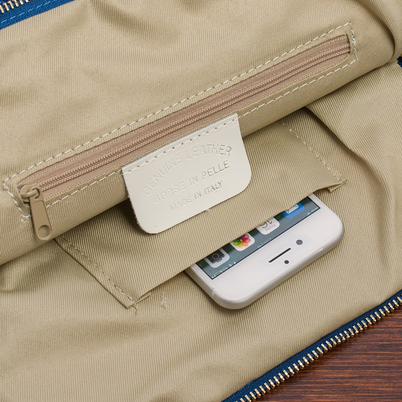 Skórzany plecak damski torba 2w1 elegancki A4 włoski pojemny niebieski Vera Pelle S40