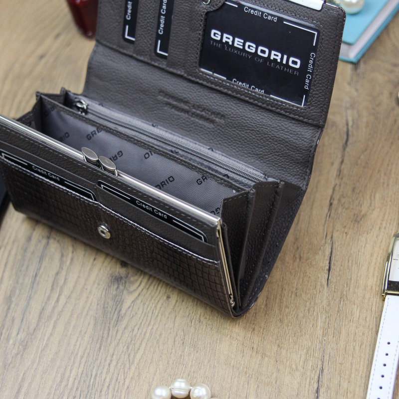 Gregorio damski portfel skóra naturalna podłużny klasyczny skóra krokodyla