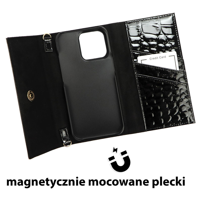 MiaMore etui Iphone 12 PRO case z klapą wzór skóra krokodyla z łańcuszkiem