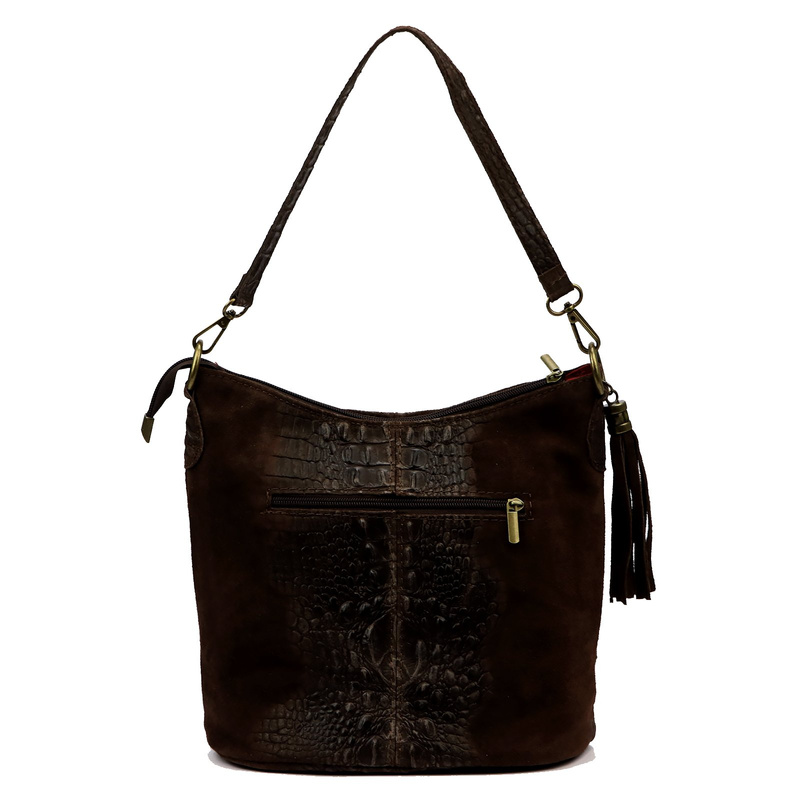 Luka damska listonoszka skóra naturalna wzór krokodyla z kieszeniami