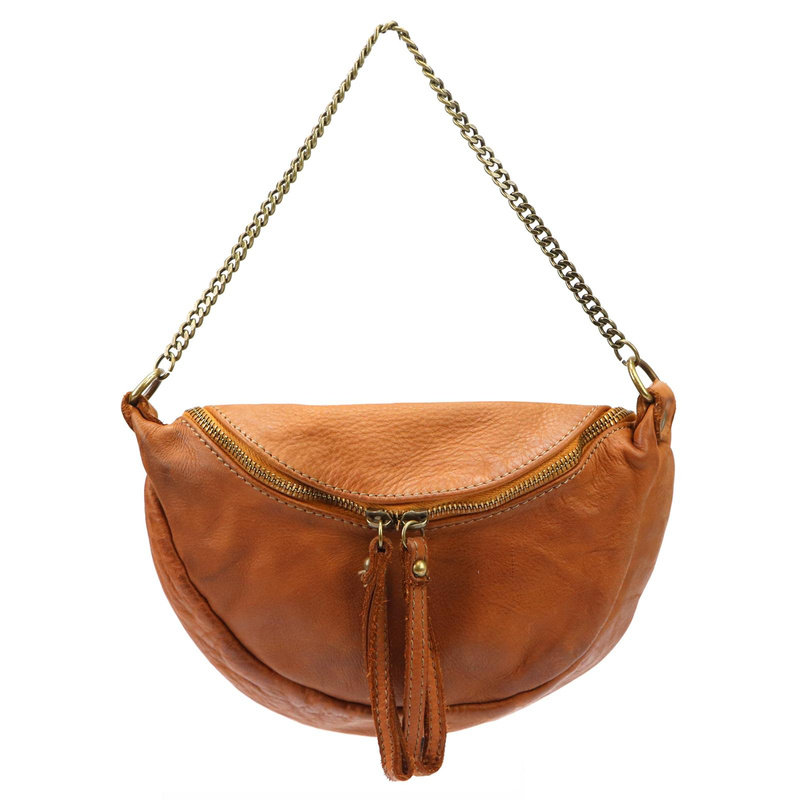 Skórzana Damska listonoszka z łańcuszkiem na ramię i z dopinanym paskiem