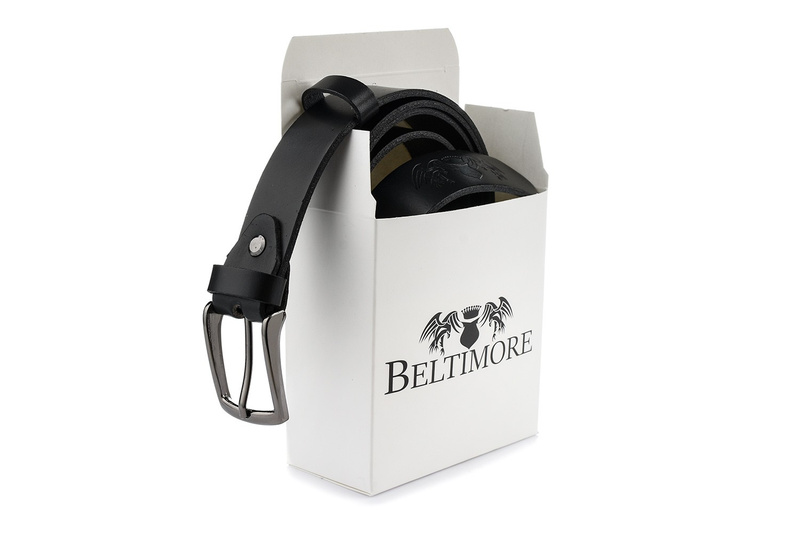 Beltimore skórzany pasek męski czarny wąski E06 : Kolory - czarny, Rozmiar pasków - r.140-155 cm