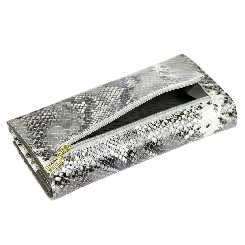 Rovicky podłużna damska portmonetka skóra naturalna portfel wzór węża RFID