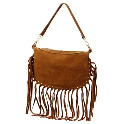 Luka Zamszowa damska listonoszka skórzana z frędzlami torebka na ramię