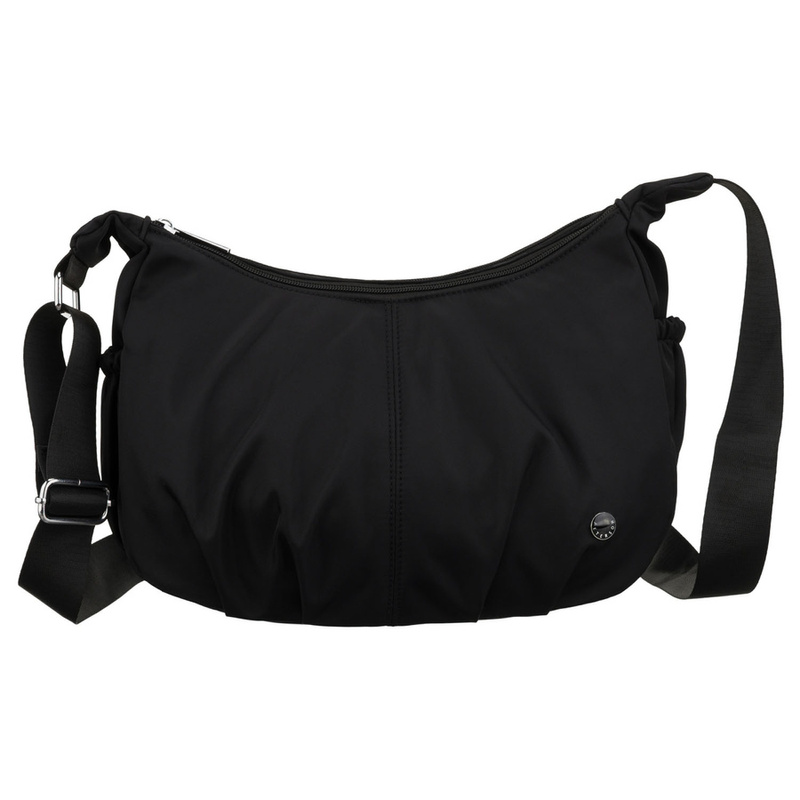 Czarna torebka damska z poliestru zamykana suwakiem, dwukomorowa - Peterson