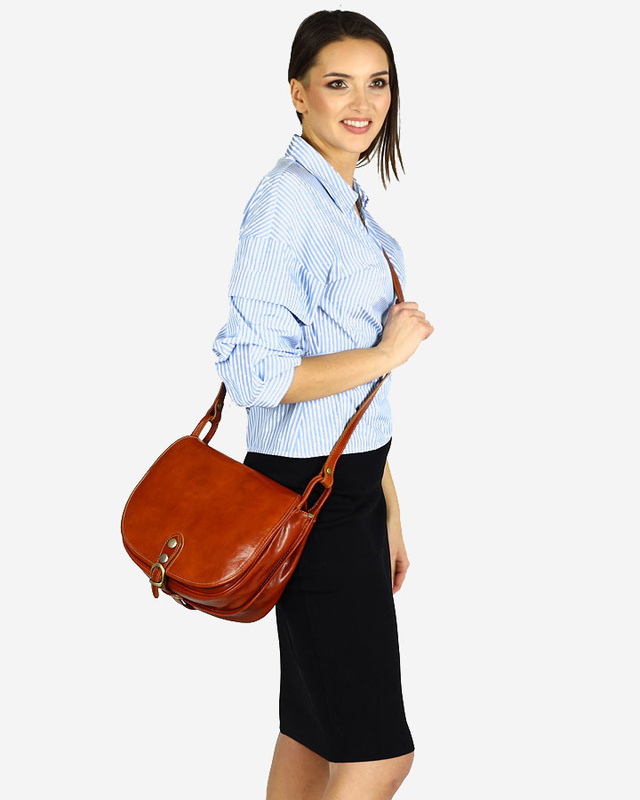 Duża włoska torebka listonoszka typu saddle bag MARCO MAZZINI - Toscania Classico camel