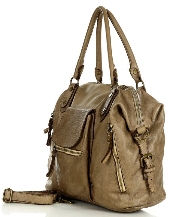 Torba biznesowa bowling retro bag skórzana - MARCO MAZZINI beżowa taupe