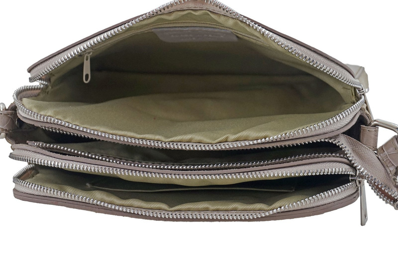 Stylowa torebka crossbody trzykomorowa skórzana - Beżowa