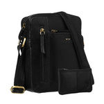 Elegancka, czarna listonoszka męska ze skóry naturalnej z zewnętrzną kieszonką na suwak - Peterson