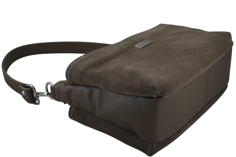 Pojemna torebka listonoszka ze skóry i zamszu - Beżowa ciemna