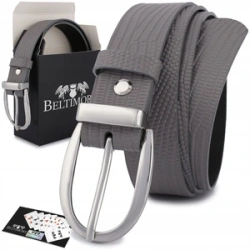 Skórzany pasek damski do spodni sukienki szary skóra nat 3 cm Beltimore D91 : Kolory - szary, srebrny, Rozmiar pasków - r.100-115 cm