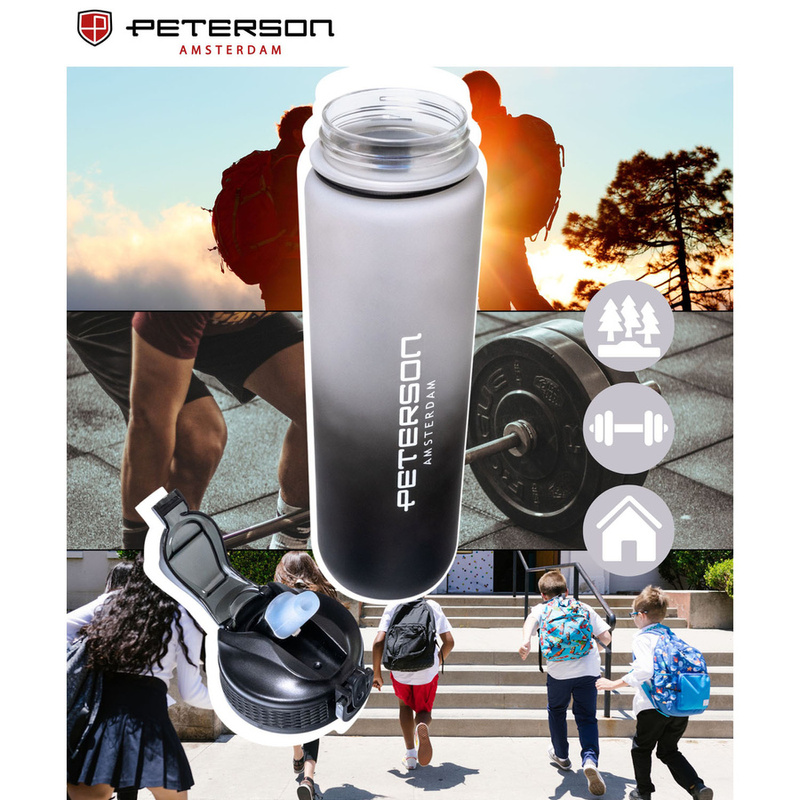 Bidon o pojemności 1000ml w biało-czarnym kolorze ze słomką - Peterson