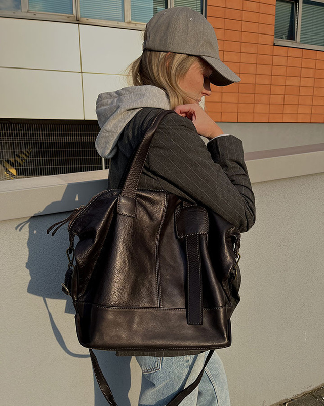 Duża torba shopper czarna A4 z miękkiej włoskiej skóry Marco Mazzini