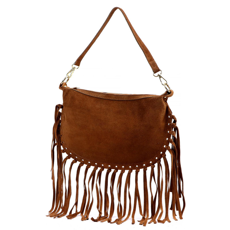 Luka Zamszowa damska listonoszka skórzana z frędzlami torebka na ramię