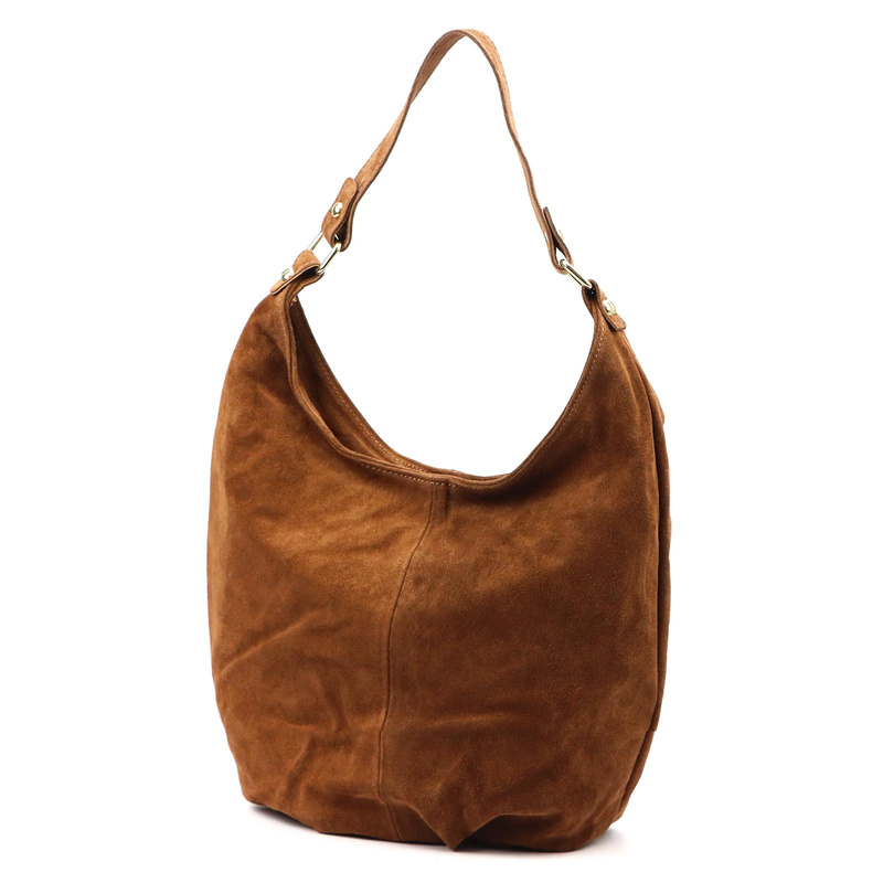 Vera Pelle damska torebka na ramię skóra naturalna zamszowa shopperbag