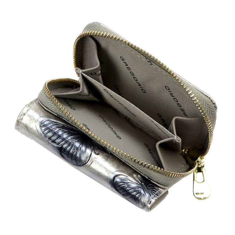 Gregorio mały portfel damski skóra naturalna lakierowana portmonetka motyle