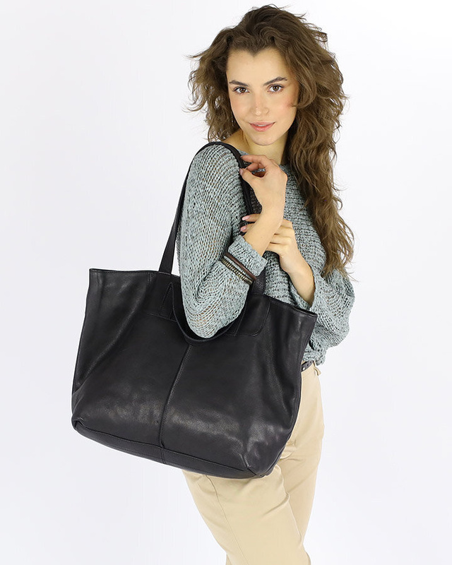 Duża torba shopper skórzana podwójne rączki - MARCO MAZZINI czarna