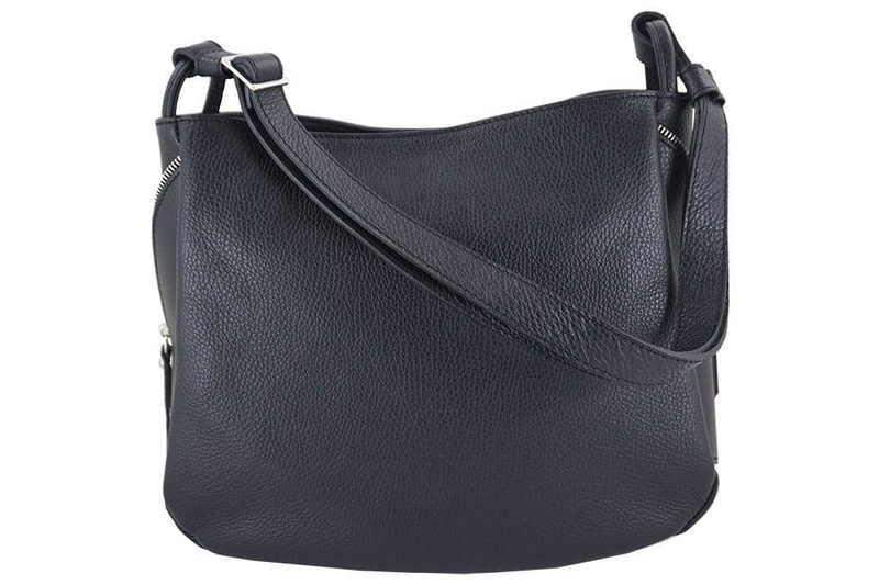 Torebka skórzana worek damska - Szara ciemna