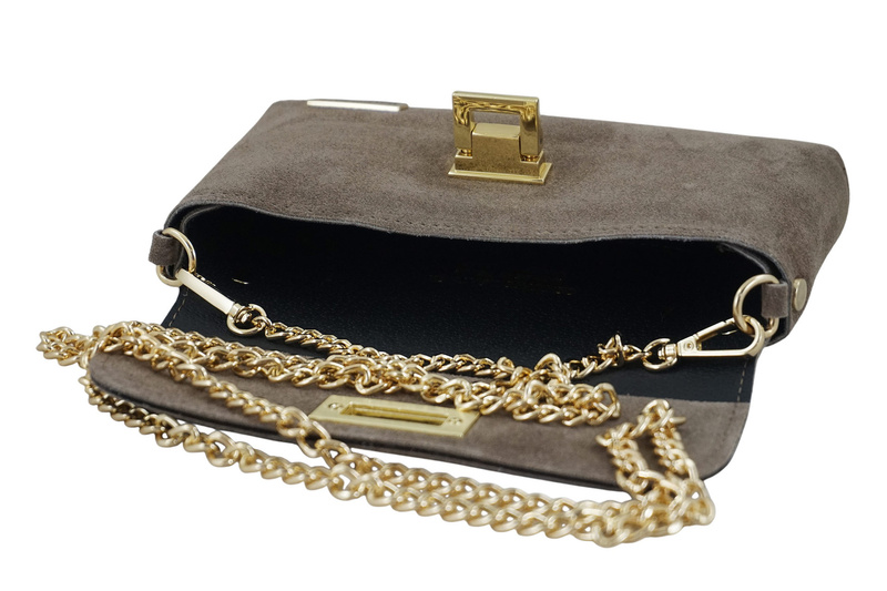 Zamszowa kopertówka na łańcuszku Barberinis - Beżowa ciemna