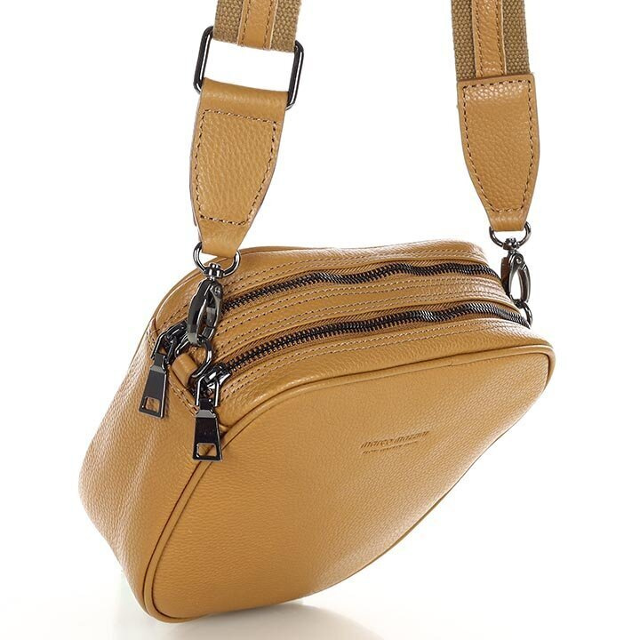 Torba skórzana na dwa zamki crossbody camera bag - MARCO MAZZINI brąz ciemny