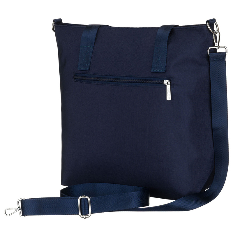 Granatowa, jednokomorowa shopperka damska z poliestru wyposażona w dopinany, regulowany pasek - Peterson