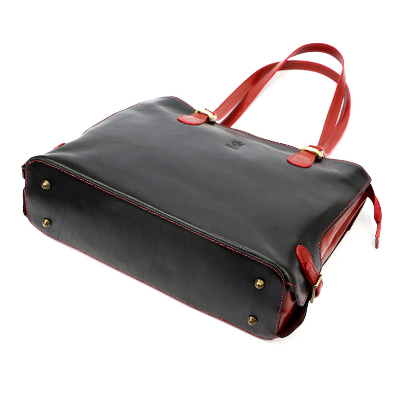 Skórzana elegancka shopperbag pojemna na ramię z kieszeniami Florence